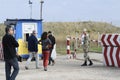 Border crossing point Chaplynka, Ukraine-Russia borderline, border guards serving, people walking