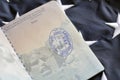 Border crossing stamp in US passport. Immigration.