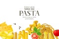 Border with different realistic pasta types