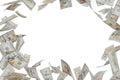 Border of Falling One Hundred Dollar Bills Isolated on a White Background Royalty Free Stock Photo