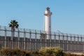 Border Fence Separating San Diego and Tijuana with Lighthouse Royalty Free Stock Photo