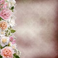 Border of flowers with lace on vintage background