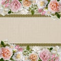 Border of flowers with lace on vintage background Royalty Free Stock Photo