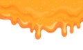 Border of flowing caramel. Melted toffee drop flow stream caremel cream cake top dripping sticky orange syrup stain Royalty Free Stock Photo