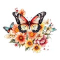 Border, frame. Butterfly abstract collage made from fresh summer flowers. Isolated Royalty Free Stock Photo