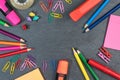 Border frame of colored school objects. Royalty Free Stock Photo