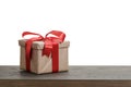 Border with gift box with red ribbon bow Royalty Free Stock Photo