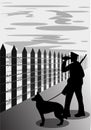 Border guard with dog silhouette, vector illustration Royalty Free Stock Photo