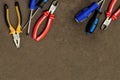 Border hand tools repair fixation pliers screwdrivers set copy space decoration design construction repair