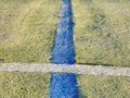 Border line in handball playing field. The outdoor handball carpet