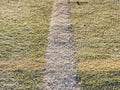 Border line in handball playing field. The outdoor handball carpet