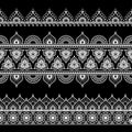 Border line lace mehndi elements in Indian style for card and tattoo isolated on black background