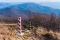 Border markes on a Polish-Ukraine boundary. The Polish eastern border, is also the border of the European Union and NATO. Royalty Free Stock Photo