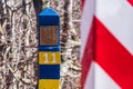 Border markes on a Polish-Ukraine boundary. The Polish eastern border, is also the border of the European Union and NATO Royalty Free Stock Photo