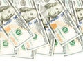 Border of modern hundred us dollar bills. US dollar  on white background Royalty Free Stock Photo