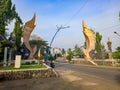 The border monument between West Java and Central Java province in Indonesia with a typical West Java weapon, namely the Kujang.