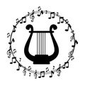 Border musical notes with harp instrument musical Royalty Free Stock Photo