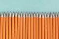 Border of sharpened orange pencils, with copy space.