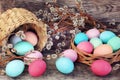 Easter Eggs on White Wooden Planks Royalty Free Stock Photo