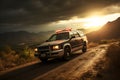 A border patrol vehicle stands by the border fence, ensuring border security. Royalty Free Stock Photo