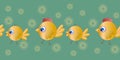 border pattern, Cute chicken chicks follow each other