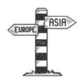 Border pillar europe asia sketch engraving vector