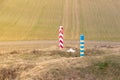 Border pillars on the line between the two countries