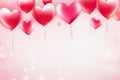 Border of Pink and Red Heart Balloons on Pink Background. Valentines Day concept. Copy space Royalty Free Stock Photo