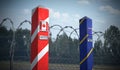 Border posts with flags of Canada and European Union Royalty Free Stock Photo