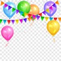 Border of realistic colorful helium balloons and flags garlands Royalty Free Stock Photo
