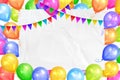 Border of realistic colorful helium balloons, flags garlands Royalty Free Stock Photo