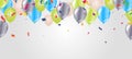 Border of realistic colorful helium balloons isolated on background. Party decoration frame for birthday, anniversary Royalty Free Stock Photo