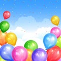 Border of realistic colorful helium balloons on sky Royalty Free Stock Photo