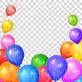 Border of realistic colorful helium balloons