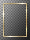 Border rectangle gold. Golden frame boarder. Gold vertical boarder. Shiny glowing realistic rectangle border isolated on backgroun Royalty Free Stock Photo