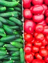 Border of red and green vegetables lying in a tray Royalty Free Stock Photo