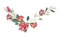 Border of red and white roses with leaves and green twigs. Royalty Free Stock Photo