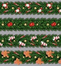 Border Set with Santa Claus, Gingerbread Man, Christmas Tree Bra Royalty Free Stock Photo