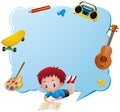 Border template with boy and school objects Royalty Free Stock Photo