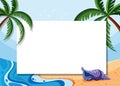 Border template with coconut trees and shell on beach