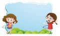 Border template with girls playing hulahoop