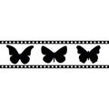 Border with three silhouettes of tropical butterflies on a white background Royalty Free Stock Photo