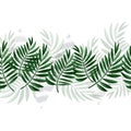 A border of tropical leaves and triangles. seamless patterns. Frame of green leaves and gray triangles.Vector. Eps10