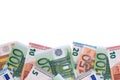 Border of various different Euro bills white background Royalty Free Stock Photo