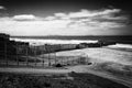 This is the border wall between USA and Mexico; that`s the USA militarized side, on the other side, the beach and the restaurants Royalty Free Stock Photo