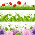 Borders With Flowers And Grass Royalty Free Stock Photo
