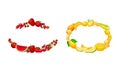Borders of red and yellow fruit and vegetables with space for text vector illustration Royalty Free Stock Photo