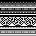 Borders seamless pattern. Black and white vector ancient background. Repeat tribal ethnic backdrop. Decorative greek key, meander Royalty Free Stock Photo