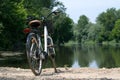Bordils, Spain - June 3, 2019: Bicycle in a river landscape