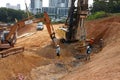 Bore pile driving work by bore pile rig at the construction site. Royalty Free Stock Photo